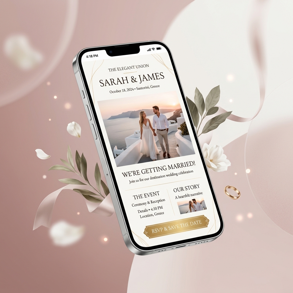 Mockup trang web thiệp cưới trên điện thoại
